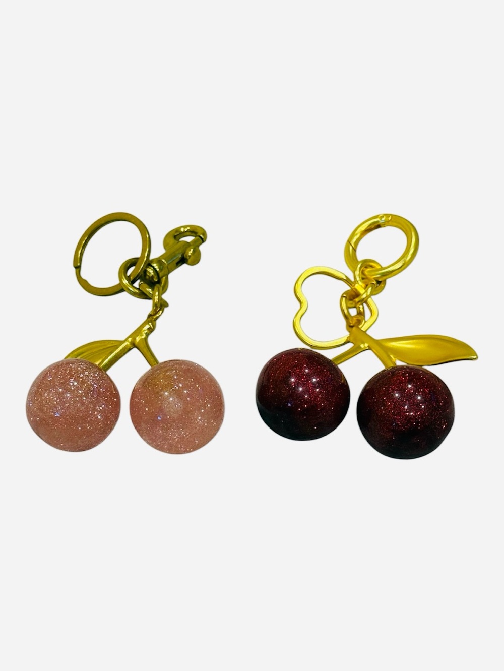 Sparkling Cherry Keychains - Gold Hardware, Pink & Burgundy Cherries